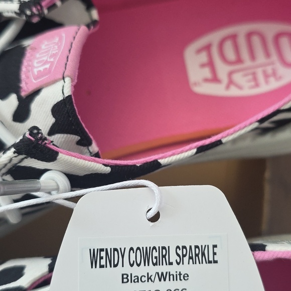Hey Dude Womens  Cow-girl Sparkle Slip-On Sneakers in Black, White & Pink - Picture 5 of 7